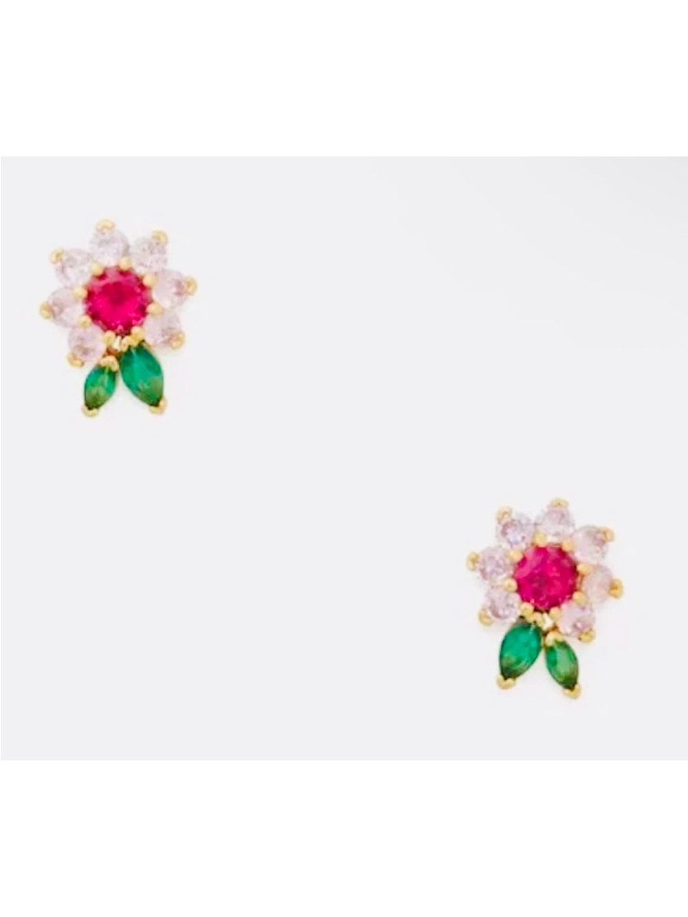 Kate Spade pink and green floral cluster stud earrings gold tone w dustbag NWT - Picture 2 of 5